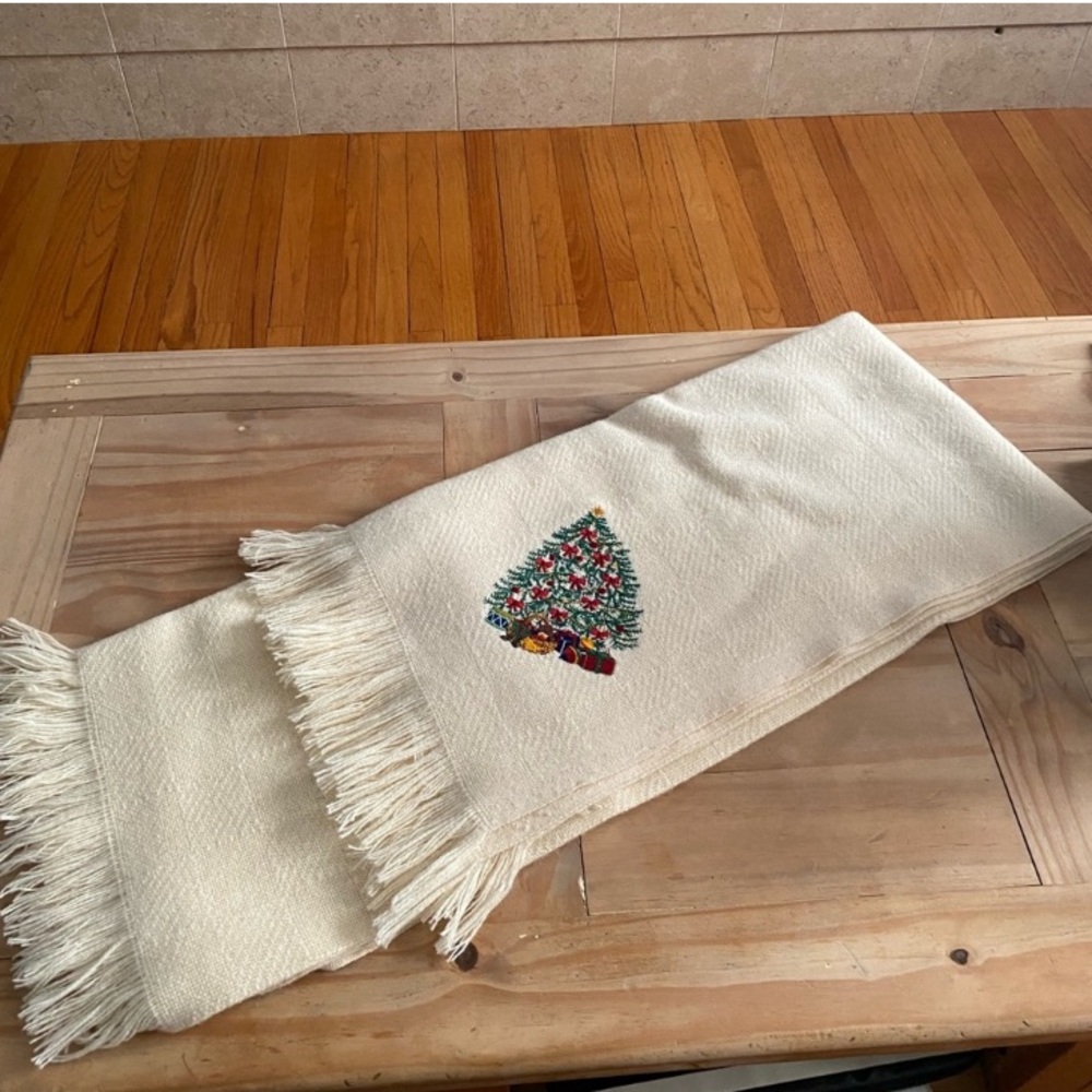 Vintage Embroidered Retro Christmas Tree Throw Blanket Wool Minimalist Neutral